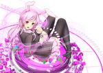  animal_ears bad_id bad_pixiv_id black_legwear blazer breasts bunny_ears collared_shirt commentary_request cube danmaku finger_gun jacket light_trail long_hair long_sleeves looking_at_viewer medium_breasts no_shoes open_mouth pink_skirt pleated_skirt purple_hair radiosity_(yousei) red_eyes reisen_udongein_inaba shirt simple_background skirt solo thighhighs thighs touhou white_background white_shirt 