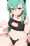  1girl animal_ears bare_shoulders blush breasts cat_ears cat_keyhole_bra cleavage cleavage_cutout cole green_eyes green_hair kantai_collection long_hair looking_at_viewer navel sitting smile solo suzuya_(kantai_collection) tagme tongue tongue_out 