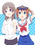  brown_hair china_moeka high_school_fleet holding_hands interlocked_fingers long_hair misaki_akeno multiple_girls open_mouth pleated_skirt school_uniform serafuku short_sleeves skirt twintails un403lucky yokosuka_girls_marine_high_school_uniform 