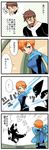  1girl alien bad_id bad_pixiv_id beard ben_10 benjamin_kirby_tennyson brown_hair comic earrings facial_hair green_eyes gwendolyn_tennyson jewelry makoitsu_(makkoi) nose_picking older open_mouth orange_hair short_hair smile tail translation_request trolling xlr8 