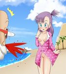  1boy 1girl blood blush breasts bulma dragon_ball goldmondsel muten_roushi nipples no_panties open_mouth outside pussy shiny_hair tongue uncensored 