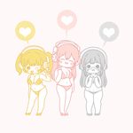  3girls ;p banana belly bikini blonde_hair blush breasts chibi cleavage closed_eyes eyes_closed female food fruit glasses headphones heart high_heels holding holding_fruit huge_breasts large_breasts long_hair looking_at_viewer multiple_girls multiple_monochrome navel nitroplus one_eye_closed open_mouth pale_color pink_hair plump pomodoro&sup2; pomodoroâ² short_hair silver_hair smile spoken_heart super_pochaco super_sonico super_taruco swimsuit thick_thighs thighs tongue tongue_out twintails waving wide_hips 