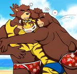  2016 abs anthro beach bear bearlovestiger13 biceps boxer_briefs bulge clothed clothing duo feline fur hi_res hug jewelry juuichi_mikazuki kenji_mikazuki male male/male mammal morenatsu muscular necklace nipples pecs sea seaside tiger topless torahiko_(morenatsu) underwear water 