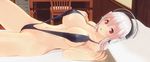  1girl 3d :o bare_shoulders bed bikini breasts cleavage covered_nipples custom_maid_3d erect_nipples headphones highres large_breasts long_hair looking_at_viewer lying navel nitroplus on_back on_bed open_mouth pink_eyes pink_hair sling_bikini solo super_sonico swimsuit uld_macaron 