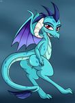  2016 anthro anus blue_body blush butt dragon female friendship_is_magic horn my_little_pony novaspark princess_ember_(mlp) pussy red_eyes scales scalie solo wings 