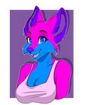  anthro big_breasts breasts canine clothed clothing fangs female kammymau looking_at_viewer mammal open_mouth simple_background smile solo teeth tongue 