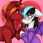  &lt;3 2016 bat_wings blush clothing equine eyewear female friendship_is_magic glasses hair happy hoodie horn horse male mammal masamaki membranous_wings my_little_pony open_mouth pony simple_background smile unicorn wings 