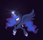  2016 animated black_background blue_feathers blue_fur blue_hair crown cutie_mark equine equum_amici feathered_wings feathers female feral flying friendship_is_magic fur glowing glowing_eyes hair hexfloog horn jewelry magic mammal my_little_pony necklace princess_luna_(mlp) simple_background solo spread_wings winged_unicorn wings 