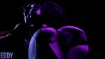  3d animated animated_gif ass ass_shake back bent_over bodysuit from_behind long_hair overwatch ponytail source_filmmaker spandex widowmaker_(overwatch) 