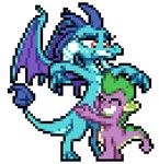  2016 animated digital_media_(artwork) dragon female friendship_is_magic hug male mrponiator my_little_pony petting pixel_(artwork) princess_ember_(mlp) spike_(mlp) wings 