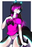  anthro canine clothed clothing female looking_at_viewer mammal naomy panties shirt simple_background smile solo underwear video_games wolf 