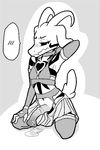  anthro asriel_dreemurr blush boss_monster bra caprine choker clothed clothing crossdressing elbow_gloves embarrassed fingerless_gloves frown fur garter_belt garter_straps gloves goat half-closed_eyes horn invalid_tag kneeling legwear lingerie male mammal markings monochrome pashoo penis simple_background skirt slit_pupils solo speech_bubble stockings undertale underwear video_games 