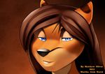  anthro blue_eyes canine female fox looking_at_viewer mammal simple_background smile solo teeth woadedfox 