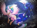  2016 cutie_mark duo equine feathered_wings feathers feral friendship_is_magic glowing hair hi_res horn long_hair mammal multicolored_hair my_little_pony princess_celestia_(mlp) princess_luna_(mlp) sibling sisters souladdicted winged_unicorn wings 