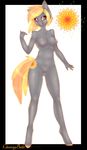  2016 anthro areola blonde_hair border breasts cheezayballz cutie_mark earth_pony equine fan_character female fur grey_fur hair hi_res horse mammal my_little_pony nipples nude pony solo 