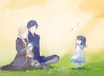  2girls baby beamed_eighth_notes blue_hair child dress eighth_note family father_and_daughter father_and_son female_my_unit_(fire_emblem:_kakusei) fire_emblem fire_emblem:_kakusei grass happy husband_and_wife koshi00x krom lucina mark_(fire_emblem) mark_(male)_(fire_emblem) mother_and_daughter mother_and_son multiple_boys multiple_girls music musical_note my_unit_(fire_emblem:_kakusei) open_mouth silver_hair singing sitting smile tiara 