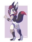  ambiguous_gender anthro biped canid canine clothed clothing deurosion_(artist) diaper digitigrade feces fennec fox fur hair johnathan_(smallcircles) mammal messy_diaper rear_view scat simple_background soiling solo topless 