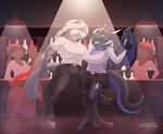  anthro bar big_breasts breasts canine clothed clothing dragon duo female inside male male/female mammal smile teeth tongue tongue_out wings woadedfox wolf 