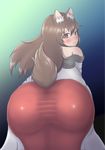  1girl animal_ears ass blush brown_hair guroo_(shine119) highres huge_ass imaizumi_kagerou long_hair looking_back pov_ass red_eyes solo tail touhou wolf_ears wolf_tail 