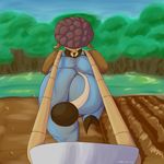  afro anthro big_butt bovine butt clothed clothing farm female forest mammal miltank nintendo outside overalls pok&eacute;mon rear_view slightly_chubby solo sweat thestrider tree video_games 