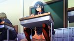  1boy 1girl black-framed_glasses black_hair blue_panties censored chair classroom collared_shirt desk forced game_cg glasses green_eyes highres kanzen_jikan_teishi legs long_hair long_sleeves looking_away mosaic_censoring panties panties_around_leg penis pussy satsuki_shiho school_uniform semi-rimless_glasses serious sex sitting sitting_on_person skirt sleeping solo_focus thighhighs thighs time_stop underwear uo_denim vaginal writing 