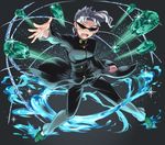  1boy aroaw earrings emerald foreshortening full_body gakuran hierophant_green jewelry jojo_no_kimyou_na_bouken kakyouin_noriaki male_focus open_hand open_mouth school_uniform solo sparkle stand_(jojo) sunglasses tentacle tentacles white_hair 