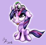  2015 dragon duo equine eye_contact female feral friendship_is_magic fur hair horn inkybeaker mammal multicolored_hair my_little_pony pink_background purple_eyes purple_fur scalie simple_background spike_(mlp) tongue tongue_out twilight_sparkle_(mlp) unicorn young 