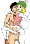  1boy 1girl anus ass black_hair blonde_hair bottomless bunny_ears bunny_tail carrot_(one_piece) furry happy_sex hat kurita male_on_furry monkey_d_luffy one_piece penis pussy sex standing vaginal 