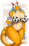  anthro big_breasts bikini breasts clothed clothing curvaceous dragon female hair harnny horn huge_breasts mature_female nipple_bulge skimpy slightly_chubby sling_bikini solo standing swimsuit thick_thighs 