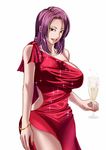  breasts dress koukawa_oboro large_breasts lipstick makeup motoi_(dizziness) pixiv_manga_sample purple_hair simple_background smile taimanin_asagi white_background wine_glass 