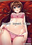  1girl :d absurdres ass_visible_through_thighs blue_eyes blush bra breasts brown_hair cameltoe cover cover_page doujin_cover engrish gluteal_fold highres long_hair looking_at_viewer mikawaya navel one_side_up open_mouth panties panty_pull pulled_by_self ranguage rating smile solo tamasaka_makoto thigh_gap tokyo_7th_sisters underwear underwear_only 