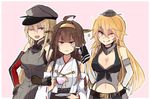  :d :p ;d ;p ahoge anchor_choker annin_musou annoyed arm_behind_back bangs belt bismarck_(kantai_collection) blonde_hair breasts brown_hair cheek_poking collar commentary_request cup detached_sleeves dress elbow_gloves gloves grey_eyes hair_between_eyes hairband hand_on_hip hat headgear holding holding_cup iowa_(kantai_collection) japanese_clothes kantai_collection kongou_(kantai_collection) large_breasts locked_arms long_hair low_neckline midriff mini_hat multiple_girls navel nontraditional_miko one_eye_closed open_mouth peaked_cap poking saucer skirt smile sweatdrop teacup tongue tongue_out unamused wide_sleeves 