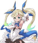  1girl aqua_eyes arm_up armpits blonde_hair covered_navel detached_sleeves dress gradient_hair granblue_fantasy hair_ornament hirowa_nagi io_euclase long_hair looking_at_viewer multicolored_hair showing_armpits solo twintails 