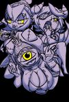  1_eye anthro big_breasts breasts clothed clothing cyclops demon digital_media_(artwork) duo female group hair horn huge_breasts humanoid jyto looking_at_viewer mammal monster not_furry open_mouth simple_background smile tongue tongue_out yeti 