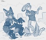  2016 canine clothing disney female fox judy_hopps macro male mammal nick_wilde pheagle taur teaselbone torn_clothing transformation uniform zootopia 