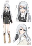  1girl blue_eyes blush boots character_sheet dress full_body highres imouto_sae_ireba_ii kani_nayuta kantoku long_hair looking_at_viewer scrunchie silver_hair 