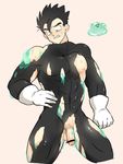  1boy abs bara black_hair censored dragon_ball dragonalball_z dragonball dragonball_z epcs gloves male_focus muscle pecs penis slime solo son_gohan sweat testicles torn_clothes 