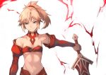  55level blonde_hair fate/grand_order fate_(series) green_eyes long_hair mordred navel ponytail sword underboob weapon white 