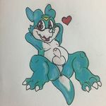  &lt;3 animal_genitalia anthro anus balls celestial digimon hands_behind_head looking_at_viewer male marker_(artwork) moobs nipples open_mouth penis penis_tip reclining scalie sheath slightly_chubby smile solo spread_legs spreading traditional_media_(artwork) uncut veemon 