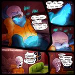  &lt;3 bed blush bone comic dialogue eyes_closed lizheru_(artist) male masturbation orgasm papyrus penis sans_(undertale) sitting skeleton text tongue undertale video_games 