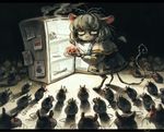  ... 1girl animal_ears bone buck_teeth capelet cheese drooling koto_inari messy_hair mouse mouse_ears mouse_tail nazrin red_eyes refrigerator ribbon_trim saliva skull solo spoken_ellipsis surrounded tail touhou whiskers 