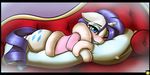  2016 absurd_res blue_eyes blush border captainpudgemuffin clothing cutie_mark equine eyeshadow fainting_couch female friendship_is_magic fur hair hi_res horn looking_at_viewer lying makeup mammal my_little_pony one_eye_closed purple_hair rarity_(mlp) robe solo unicorn white_fur 