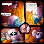  bed blue_eyes blush bone comic dialogue eyes_closed incest kissing lizheru_(artist) male male/male papyrus_(undertale) sans_(undertale) sitting skeleton tears text undertale video_games 