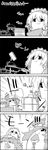  4koma bat_wings bowl braid comic commentary_request cooking eating fork frying_pan hat hat_ribbon highres izayoi_sakuya maid maid_headdress mob_cap monochrome no_humans pancake remilia_scarlet ribbon smile surprised tani_takeshi time_stop touhou translation_request twin_braids whisk wings yukkuri_shiteitte_ne 