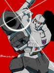 80s arm_cannon cannon decepticon gun insignia kamizono_(spookyhouse) machinery mecha megatron no_humans oldschool open_mouth red_eyes solo transformers weapon 