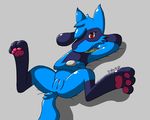  anus armpits female lying nintendo pawpads pok&eacute;mon presenting presenting_pussy pussy red_eyes riolu rvlis simple_background solo spread_legs spreading video_games 