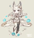  2016 animal_ears black_legwear blue_eyes cat_ears dated dress eighth_note erune flower granblue_fantasy hair_ornament korwa long_hair mismatched_legwear musical_note pen solo sumire_kushi white_dress white_hair white_legwear 