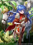  armor armored_dress blue_eyes blue_hair blush boots brown_footwear brown_legwear bug butterfly cape dress elbow_gloves fingerless_gloves fire_emblem fire_emblem:_monshou_no_nazo fire_emblem_cipher gloves hair_blowing insect long_hair mayo_(becky2006) official_art pegasus polearm scabbard sheath sheathed sheeda short_dress side_slit smile solo spear sword thigh_boots thighhighs weapon 