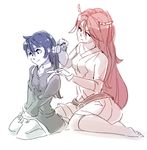  2girls family fire_emblem fire_emblem:_kakusei hair_brushing long_hair love mark_(fire_emblem) monochrome mother_and_daughter multiple_girls red_hair rtil selena_(fire_emblem) simple_background tiamo very_long_hair 