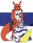  abstract_background aliasing anthro anthrofied digimon duo evil_face faceless_male gabumon guilmon hand_on_head handpaw head_wings looking_down male male/male nautlion nude paws pelt questionable_consent rear_view scalie signature sitting wings 